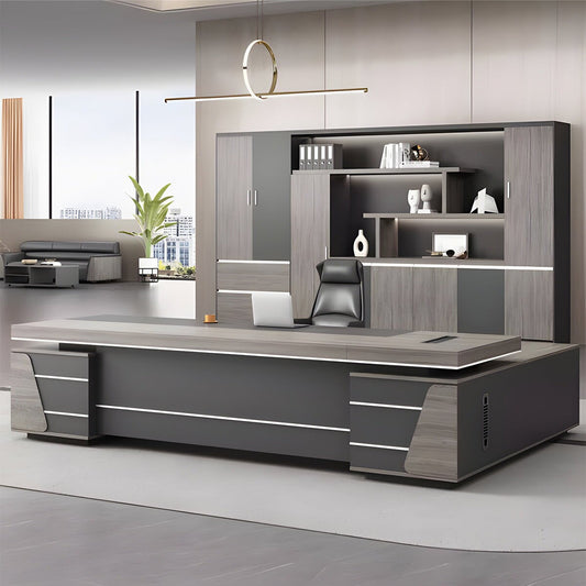 エグゼクティブ　デスク　ワークデスク　役員用　作業デスク　エコ板材　収納キャビネット　大容量　多段式　厚み　重厚感　ダイヤル錠　落ち着き　上質　格調　LBZ-K065