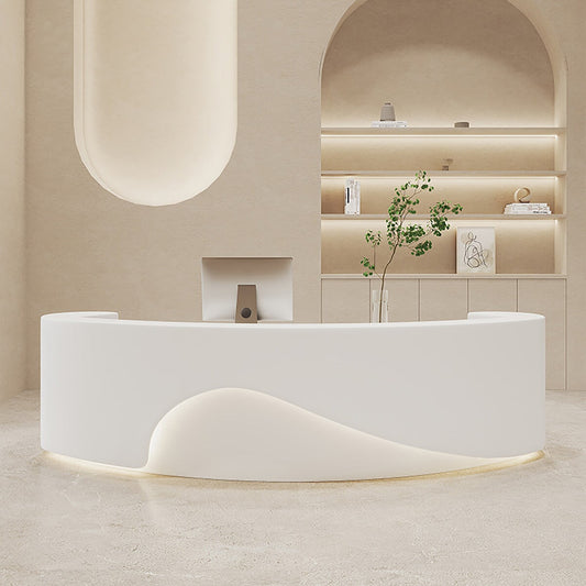 広い天板 丸いフォルム 引き出し 扉付き収納 分類収納 多目的 上部天板 カウンター 受付カウンター 受付台 シック 穏やか 暖か カスタマイズ可能 JDT-C060