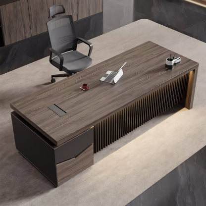落ち着き　オシャレ　重厚感　高級感　木目調　広々　ダイヤル錠　エグゼクティブデスク　役員デスク　大容量収納　メラミン化粧板　カスタマイズ可能　LBZ-T092　