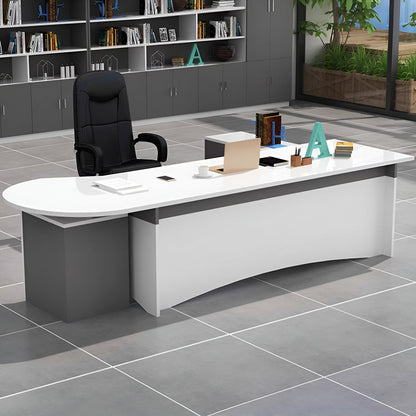 エグゼクティブデスク　オフィス家具　デスク　引出し3つ付き　角丸　広いスペース　キャビネット付き　シンプル　ホワイト　グレー　LBZ-K-054