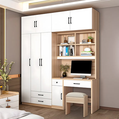 クローゼット　ワードローブ　壁面収納　デスク　収納棚　多段式　配線穴キャップ　エコ板材　上置き収納　物干し竿　大容量　多目的　機能的　ホワイト　グレー　カスタマイズ可能　YG-K010