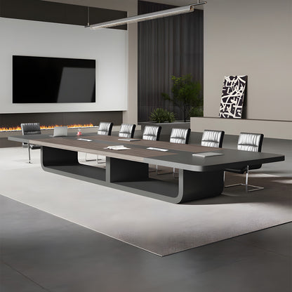 木製オフィスデスク　会議室用テーブル　ミーティングテーブル　会議テーブル　R加工　安定感　エコ素材　配線ボックス　木目調　ゲレー　SL-HYZ-029