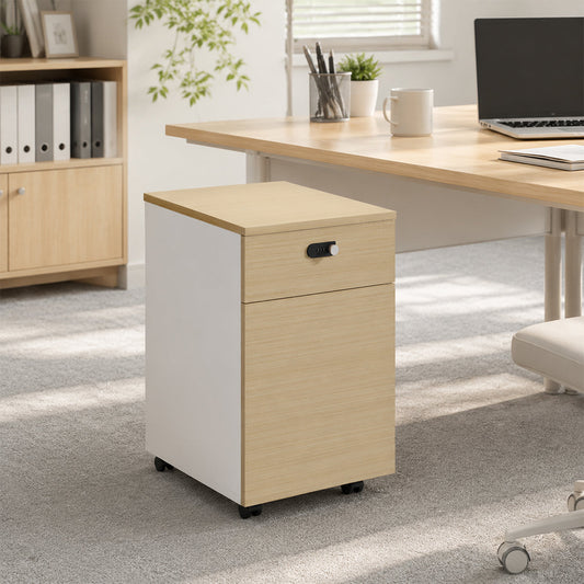 デスクワゴン　キャビネット　オフィスキャビネット　収納キャビネット　移動式収納庫　事務用　デスク横収納　キャスター付き　移動簡単　スムーズ移動　引き出し収納　省スペース　シンプル　おしゃれ　高品質　ホワイト　ライトウッド　BGG-00DMT-T003