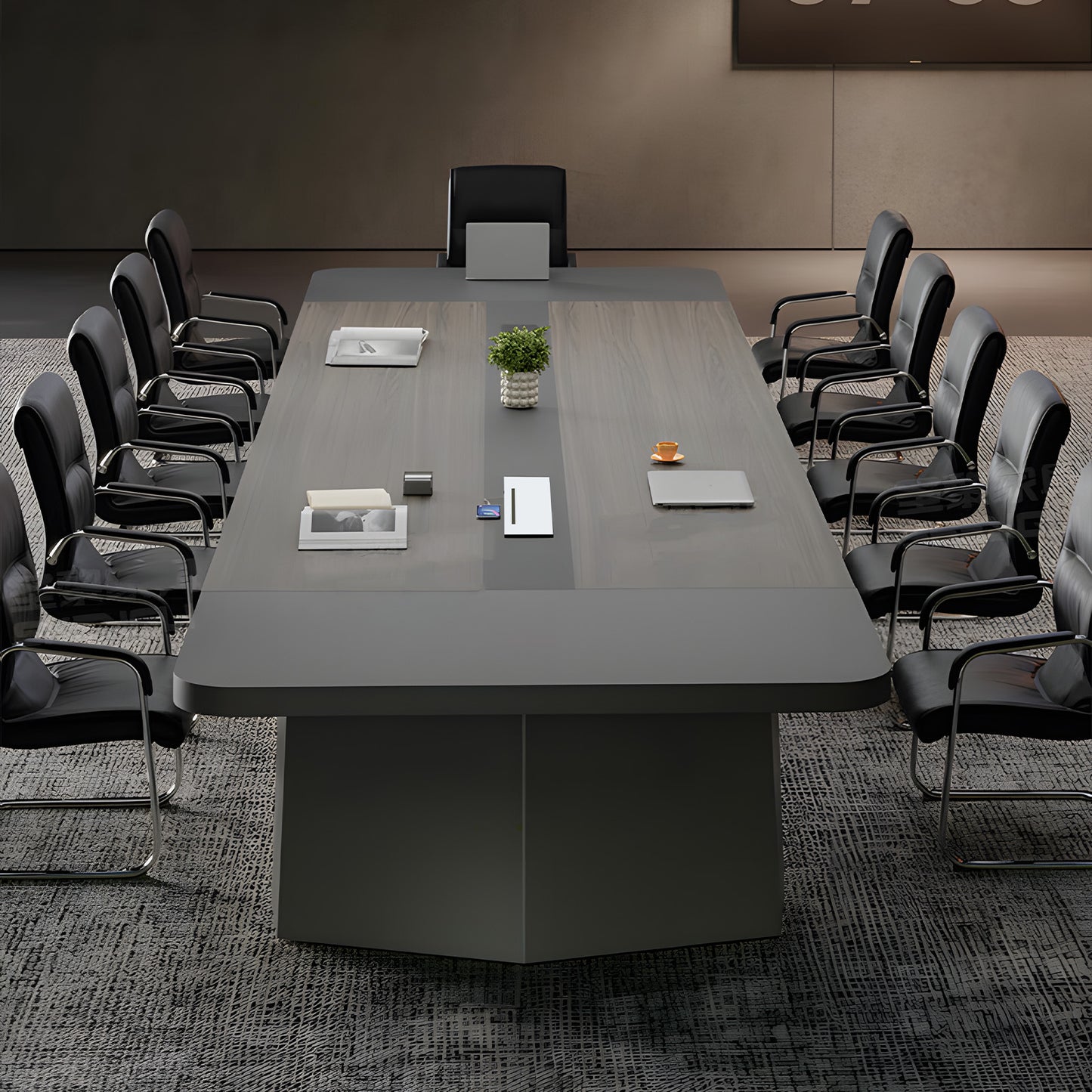 会議テーブル　ミーティングテーブル　会議室用テーブル　R加工　安定感　エコ素材　配線ボックス　木目調　スタイリッシュ　カスタマイズ可能　SL-HYZ-037