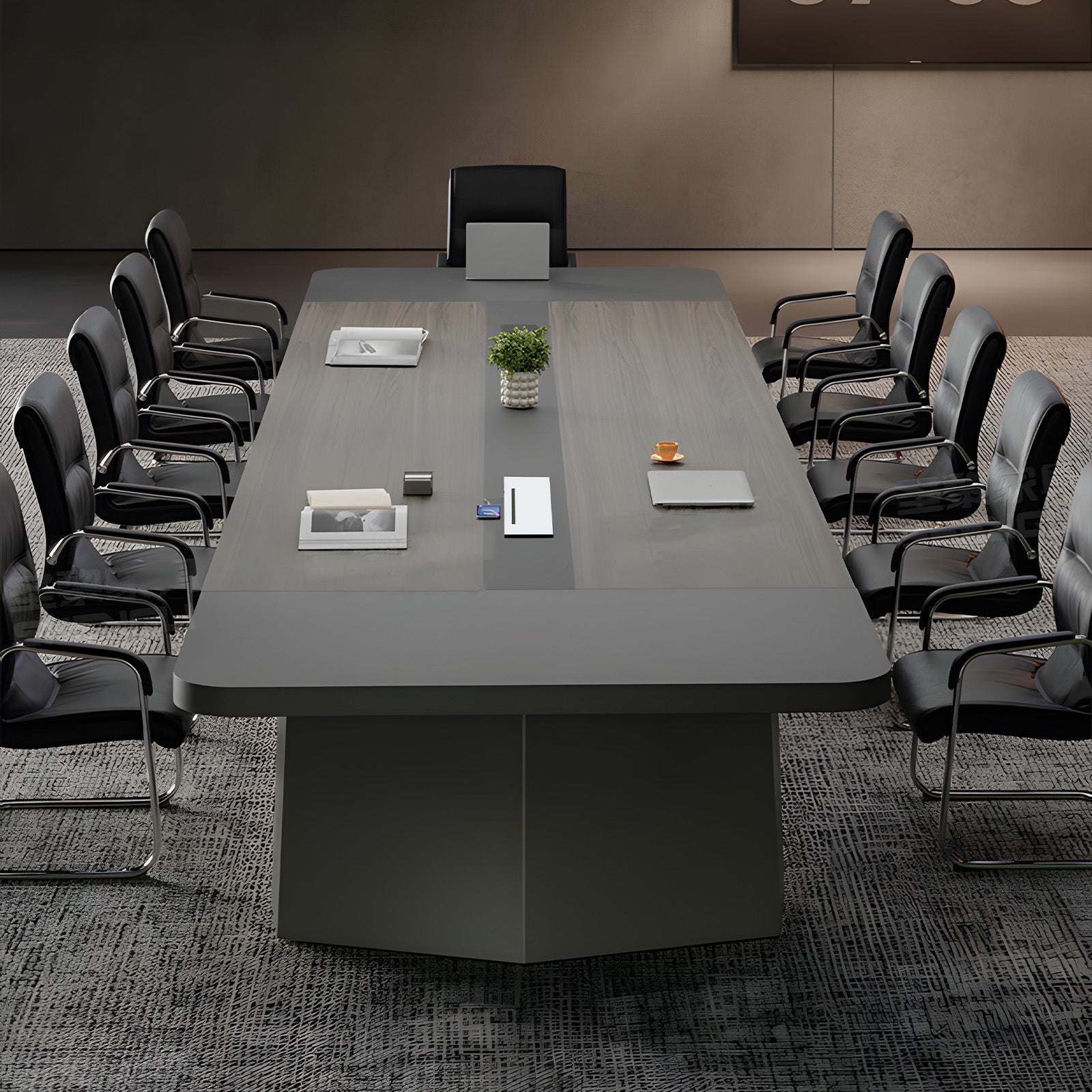 会議テーブル　ミーティングテーブル　会議室用テーブル　R加工　安定感　エコ素材　配線ボックス　木目調　スタイリッシュ　カスタマイズ可能　SL-HYZ-037