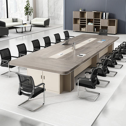 事務机　木目調　オフィスデスク　ミーティングテーブル　大型会議テーブル　R加工　厚さ　収納　収納スペース　配線ボックス　シンプル　カスタマイズ可能　SL-HYZ-020