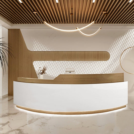 受付カウンター カウンタテーブル 受付台 エントランス受付 木目調 マーブル柄 収納 扉付き 引き出し 鍵付 LEDライト オシャレ ホワイト カスタマイズ可能 JDT-C056   CHICKAGU