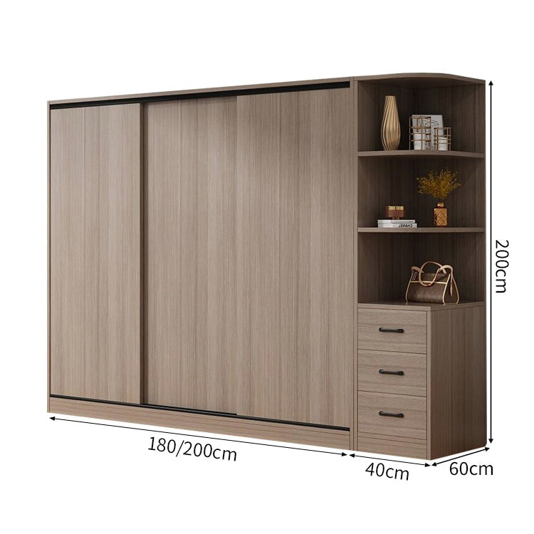 エコ板材　引き戸　物干し竿　上置き収納　多目的　大容量　分類収納　ワードローブ　壁面収納　クローゼット　木目調　落ち着き　実用　YG-C030