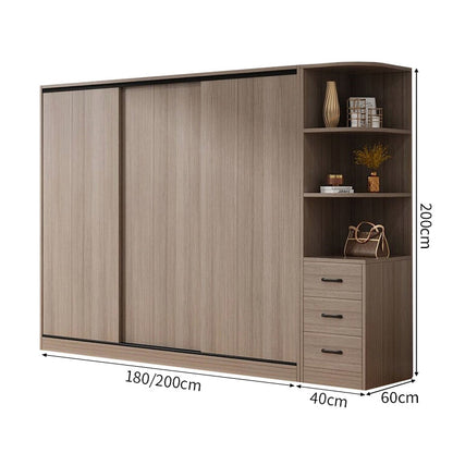 エコ板材　引き戸　物干し竿　上置き収納　多目的　大容量　分類収納　ワードローブ　壁面収納　クローゼット　木目調　落ち着き　実用　YG-C030