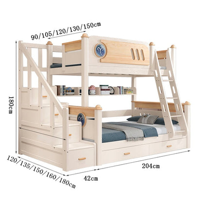 ２段ベッド　２段　ベッド　子供用　分割可能　天然木　ラバーウッド　ベッドガード　太い角柱　すのこ　通気性　取っ手付きはしご　引き出し　収納ラック　機能的　使い勝手　SCC-C036　chickagu