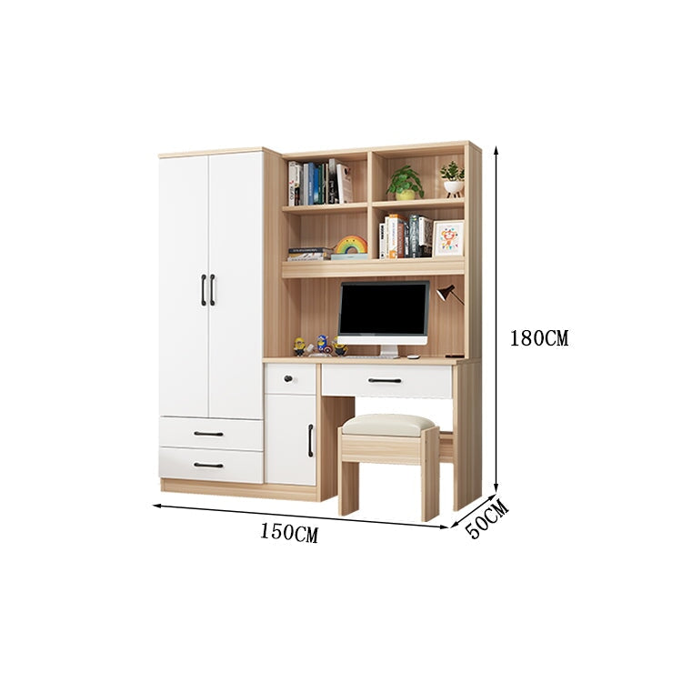 クローゼット　ワードローブ　壁面収納　デスク　収納棚　多段式　配線穴キャップ　エコ板材　上置き収納　物干し竿　大容量　多目的　機能的　ホワイト　グレー　カスタマイズ可能　YG-K010