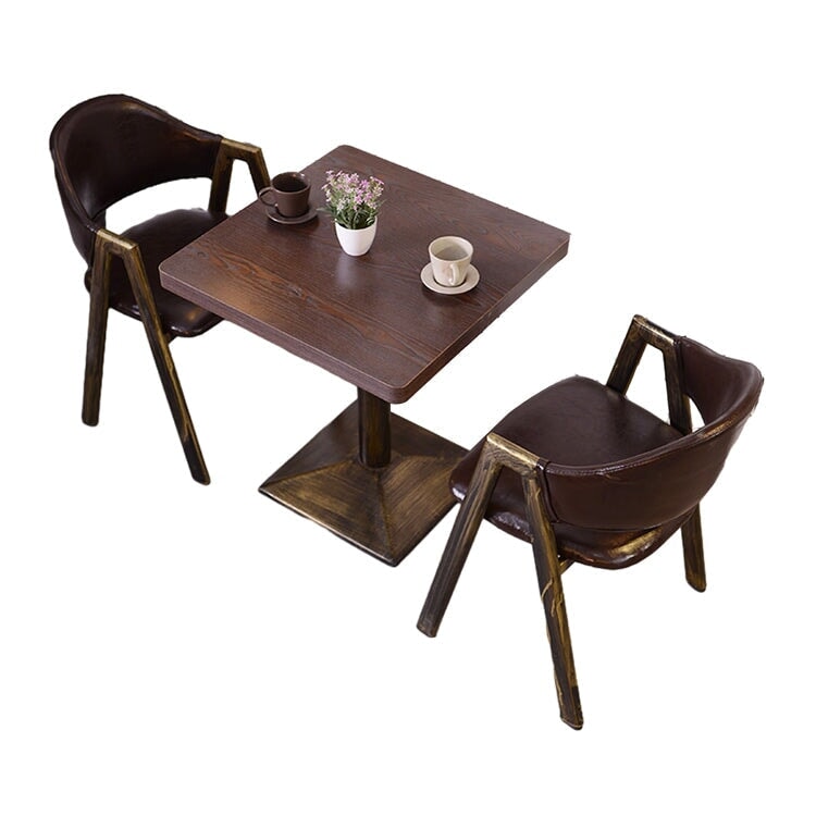 カフェテーブルセット　レストラン　オイルレザー生地　人工レザー　円型テーブル　1人掛け　2人掛け　シック　ブラウン　カスタマイズ可能　JDZH-M-030