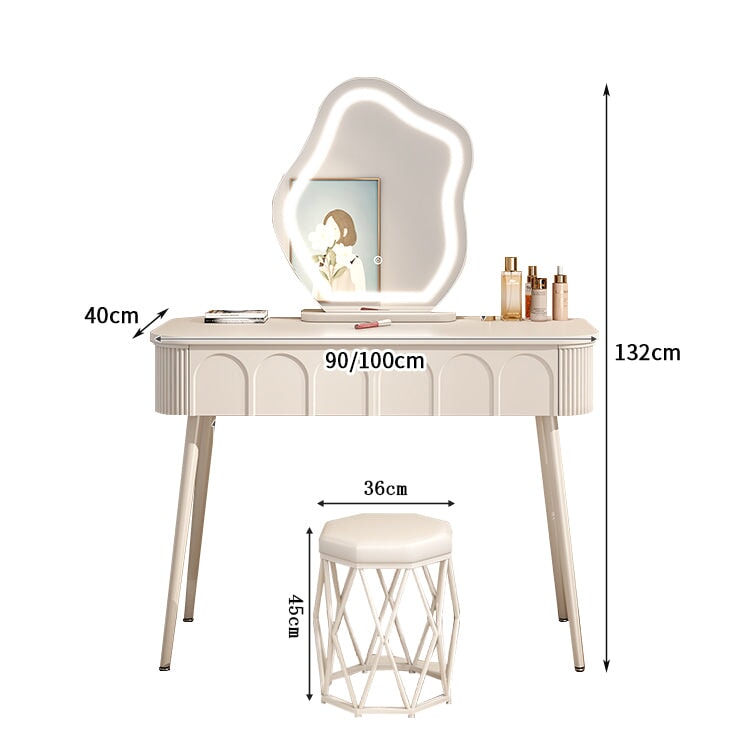 ドレッサー　化粧台　化粧　鏡台　アーチ状仕上がり　ＬＥＤライト　メイクライト　明るさ調整　引き出し　仕切り　エコ板材　角丸加工　アイアン脚　オシャレ　モダン　実用　HZT-C005 chickagu