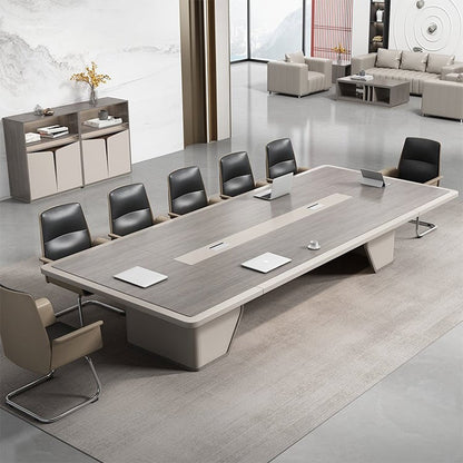 会議テーブル　大型オフィステーブル　オフィスデスク　長方形テーブル　木目調　R仕上げ　配線ボックス付き　バイカラーデザイン　幕板付き　重厚感　グレー　CHICKAGU