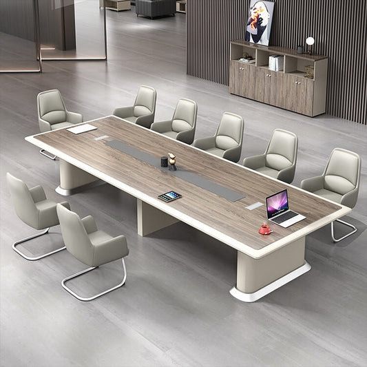 会議テーブル　オフィスデスク　長方形テーブル　会議室　木目調　バイカラーデザイン　配線孔付き　メラミン化粧板　高級感　ナチュラル　カスタマイズ可能　CHICKAGU