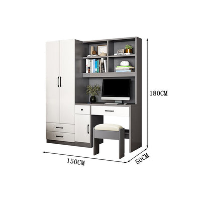 クローゼット　ワードローブ　壁面収納　デスク　収納棚　多段式　配線穴キャップ　エコ板材　上置き収納　物干し竿　大容量　多目的　機能的　ホワイト　グレー　カスタマイズ可能　YG-K010