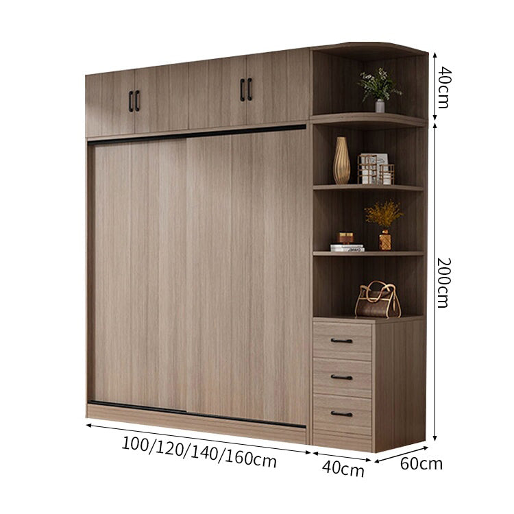 エコ板材　引き戸　物干し竿　上置き収納　多目的　大容量　分類収納　ワードローブ　壁面収納　クローゼット　木目調　落ち着き　実用　YG-C030