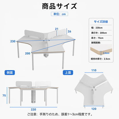 オフィスデスク　作業机　3人用オフィスデスク　広々天板　3層構造パネル　配線穴付き　デスクトップパネル付き　木目調テクスチャ　安定感抜群　BGZ-16FM-T301