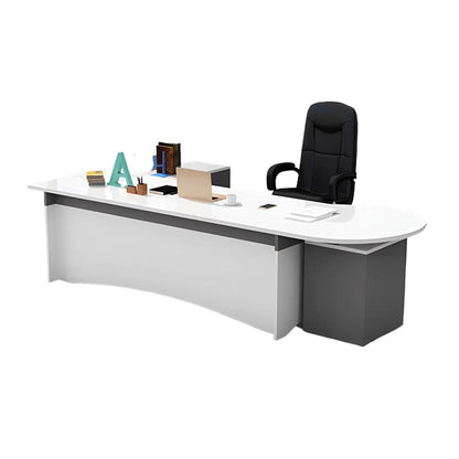 エグゼクティブデスク　オフィス家具　デスク　引出し3つ付き　角丸　広いスペース　キャビネット付き　シンプル　ホワイト　グレー　LBZ-K-054