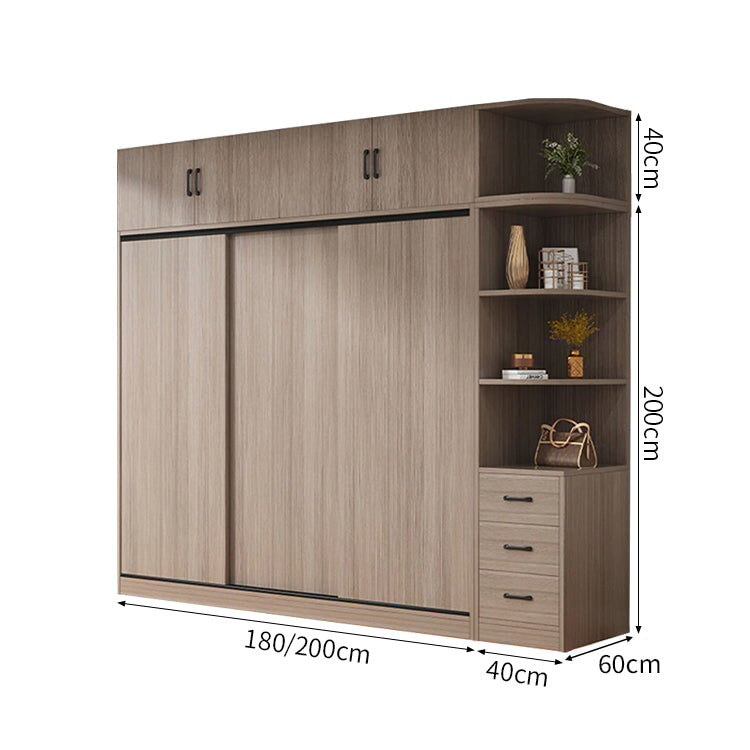 エコ板材　引き戸　物干し竿　上置き収納　多目的　大容量　分類収納　ワードローブ　壁面収納　クローゼット　木目調　落ち着き　実用　YG-C030