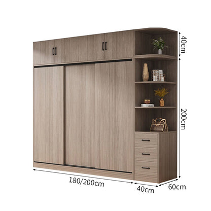 エコ板材　引き戸　物干し竿　上置き収納　多目的　大容量　分類収納　ワードローブ　壁面収納　クローゼット　木目調　落ち着き　実用　YG-C030