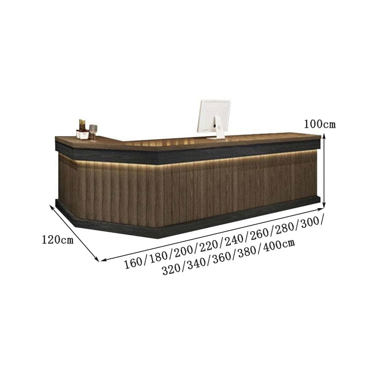 受付カウンター　バーカウンター　受付台　カウンターテーブル　L型　ＬＥＤライト付き　大容量収納　引き出し付き　木目調　モダン　カスタマイズ可能　 JDT-C028