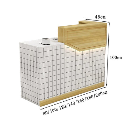 エコ板材　扉付き収納　引き出し　錠付き　上部天板　配線孔　LEDライト　広め　ゆとり　受付カウンター　カウンター　レジ台　すっきり　シンプル　機能的　ホワイト　カスタマイズ可能　JDT-K055