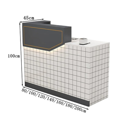 エコ板材　扉付き収納　引き出し　錠付き　上部天板　配線孔　LEDライト　広め　ゆとり　受付カウンター　カウンター　レジ台　すっきり　シンプル　機能的　ホワイト　カスタマイズ可能　JDT-K055