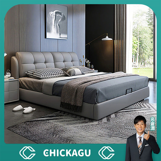 ベッド　キング　サイズ　二人用　カウレザー　肌触りがいい　ベッド下収納　大容量　天然木　すのこ　ヘッドボード　人間工学　ふっくら　柔らか　ふくよか　快適　CHICKAGU