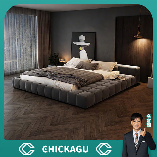 ベッド　キング　サイズ　二人用　ロータイプ　高密度ウレタン　落下防止　ポリエステル　はめ込み式　天然木　すのこ　金属フレーム　柔らか　快適　心地よい　カスタマイズ可能　CHICKAGU
