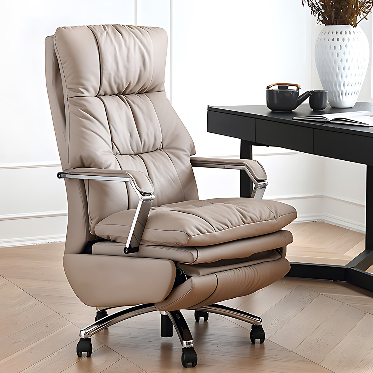 オフィスチェア　事務椅子　パソコンチェア　ワークチェア　チェア　360度回転　上下昇降　PUレザー　ラテックス　オレンジ　BGY-C005