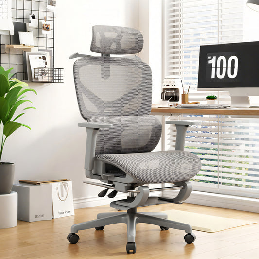 チェア オフィスチェア 昇降回転チェア 作業用 調節可能 ヘッドレスト フットレスト リクライニング メッシュ生地 レッグフレーム 安定性 快適 使い勝手 BGY-C047