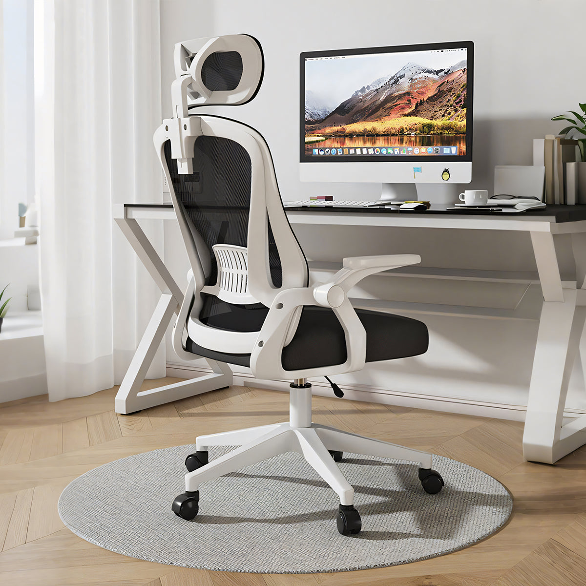 オフィスチェア　チェア　作業用　在宅勤務　昇降回転　跳ね上げ式アームレスト　人間工学　高反発ウレタン　メッシュ生地　快適　柔らか　通気性　使いやすい　BGY-C048