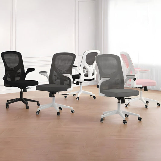 チェア　オフィスチェア　ワークチェア　昇降回転式　跳ね上げ式肘掛け　クッション付き　ランバーサポート　丸み　ウレタン　柔らか　簡素　ミニマル　ホワイト　ブラック　グレー　BGY-K011　