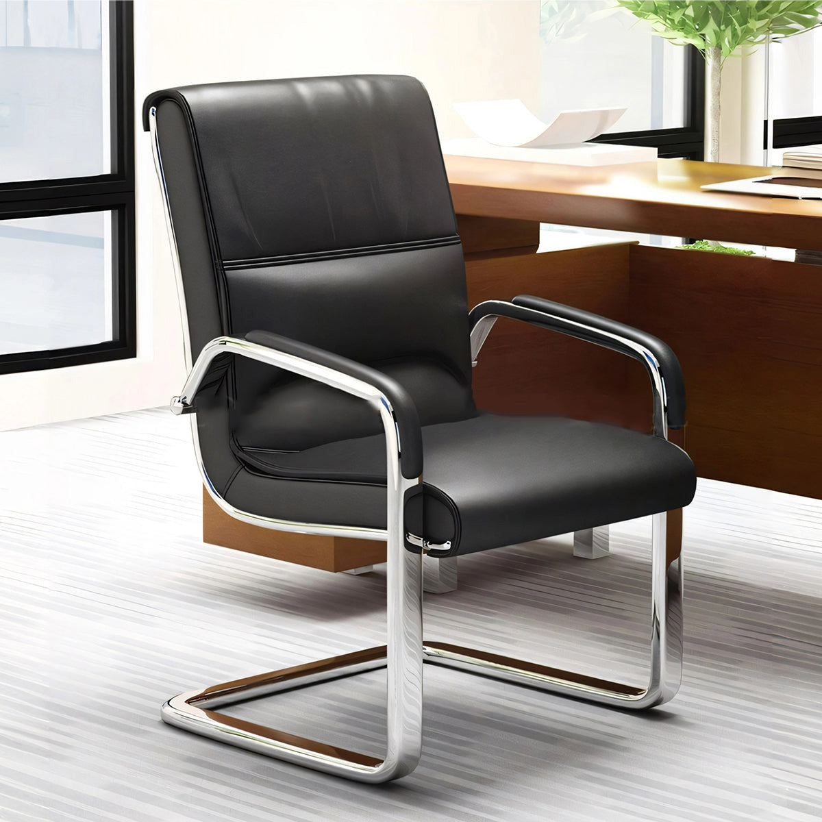 人間工学　肘掛け　ウレタン　エルゴノミクスデザイン　レザー生地　ワークチェア　チェア　カンチレバーチェア　オフィスチェア　デスクワーク　おしゃれ　ブラック　BGY-T069　