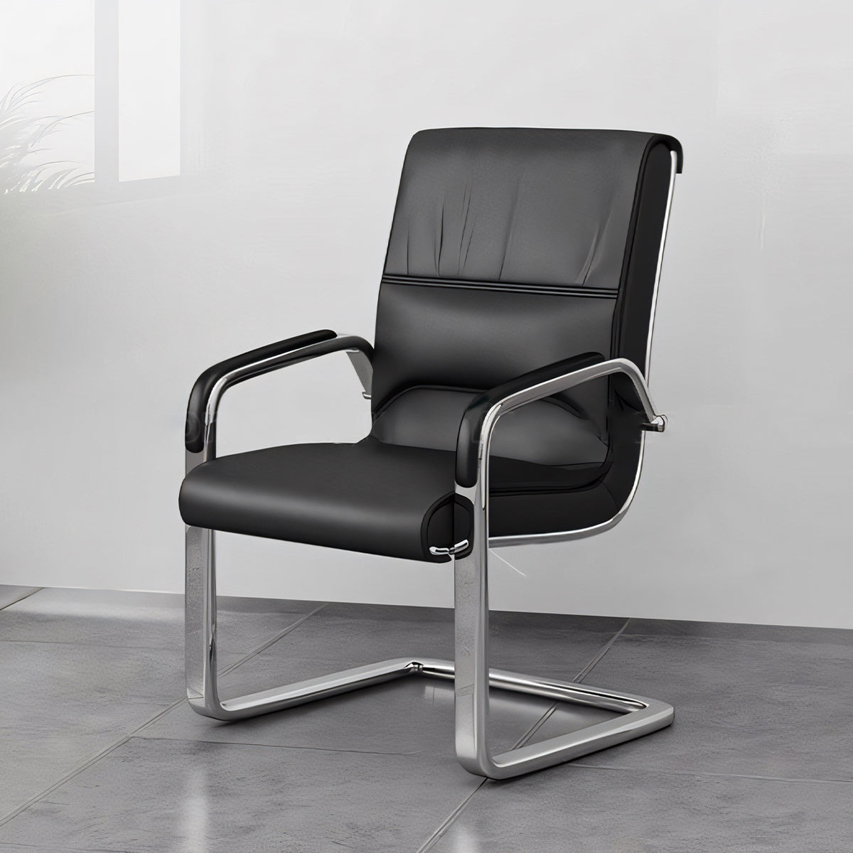 人間工学　肘掛け　ウレタン　エルゴノミクスデザイン　レザー生地　ワークチェア　チェア　カンチレバーチェア　オフィスチェア　デスクワーク　おしゃれ　ブラック　BGY-T069　