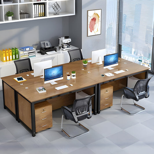 オフィスデスク　事務デスク　オフィス用　木目調　PCカート付き　引出し付き　錠付き　配線孔付き　ホワイト　カスタマイズ可能　