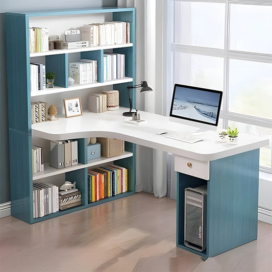 エコ板材　Ｒ仕上げ　Ｌ字型天板　多段式収納棚　機能的　デスク　パソコンデスク　作業用　コーナー設置　シンプル　簡素　実用　カスタマイズ可能　BGZ-164    