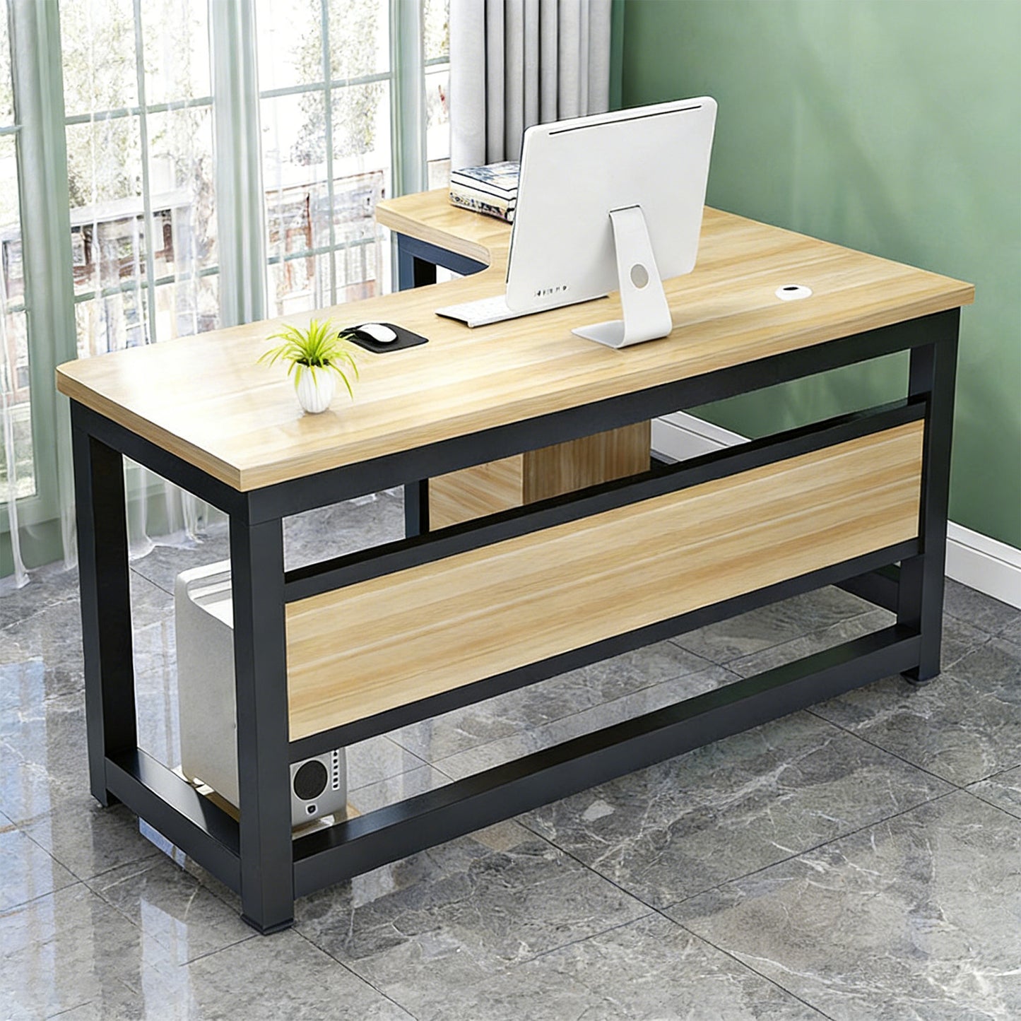 デスク　オフィスデスク　作業机　パソコンデスク　焼付塗装　L字型天板　幕板　滑り止め　シンプル　モダン  BGZ-457