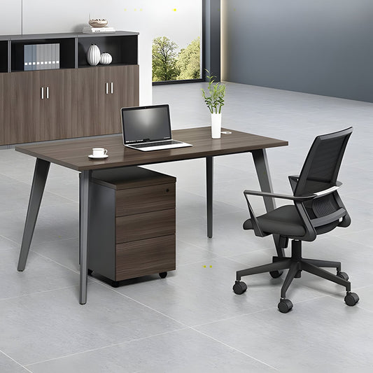 オフィスデスク ワークデスク パソコンデスク 事務机 炭素鋼フレーム 配線穴付き トップパネル付き おしゃれ ウォールナット BGZ-C003 chickagu