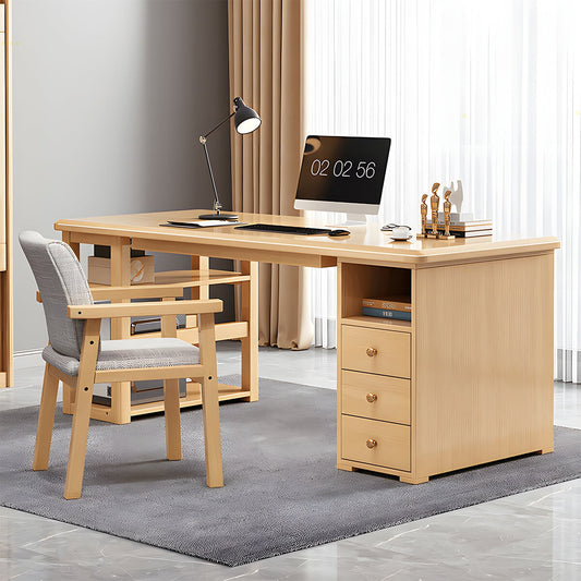 天然木 エコ塗装 引き出し オープン収納 オフィスデスク ワークデスク パソコンデスク デスク 広い天板 ラバーウッド PC収納 角丸 簡素 ナチュラル BGZ-C006 CHICKAGU