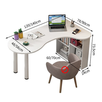 オフィスデスク　コーナーデスク　サイドラック　スチール脚　カーブ型天板　アジャスター　配線孔　ホワイト　カスタマイズ可能　BGZ-M034　