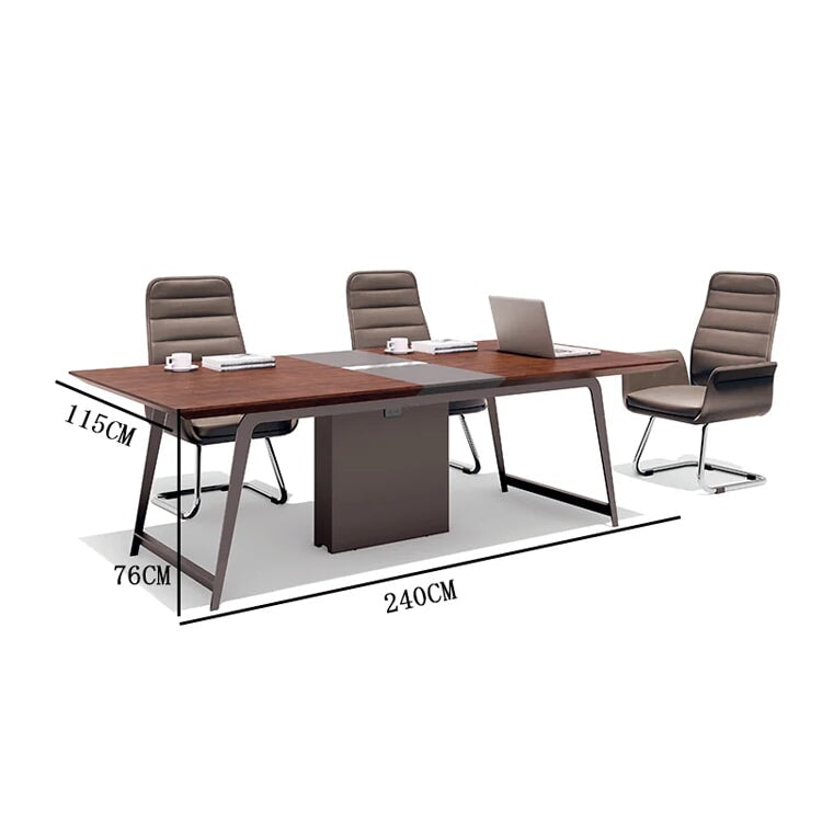 会議テーブル　長方形テーブル　ミーティングテーブル　会議室　木目調　配線孔付き　ロの字脚　スチールフレーム　ウォールナット　グレー　シンプル　 カスタマイズ可能　HYZ-C006