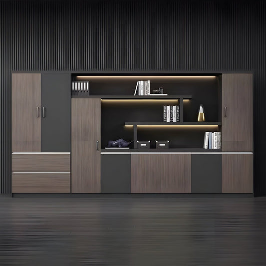 本棚 木製書庫 キャビネット 収納棚 オフィス家具 事務所 木製 収納 木目調 おしゃれ ウォールナット グレー ナチュラル カスタマイズ可能 CWG-039  CHICKAGU