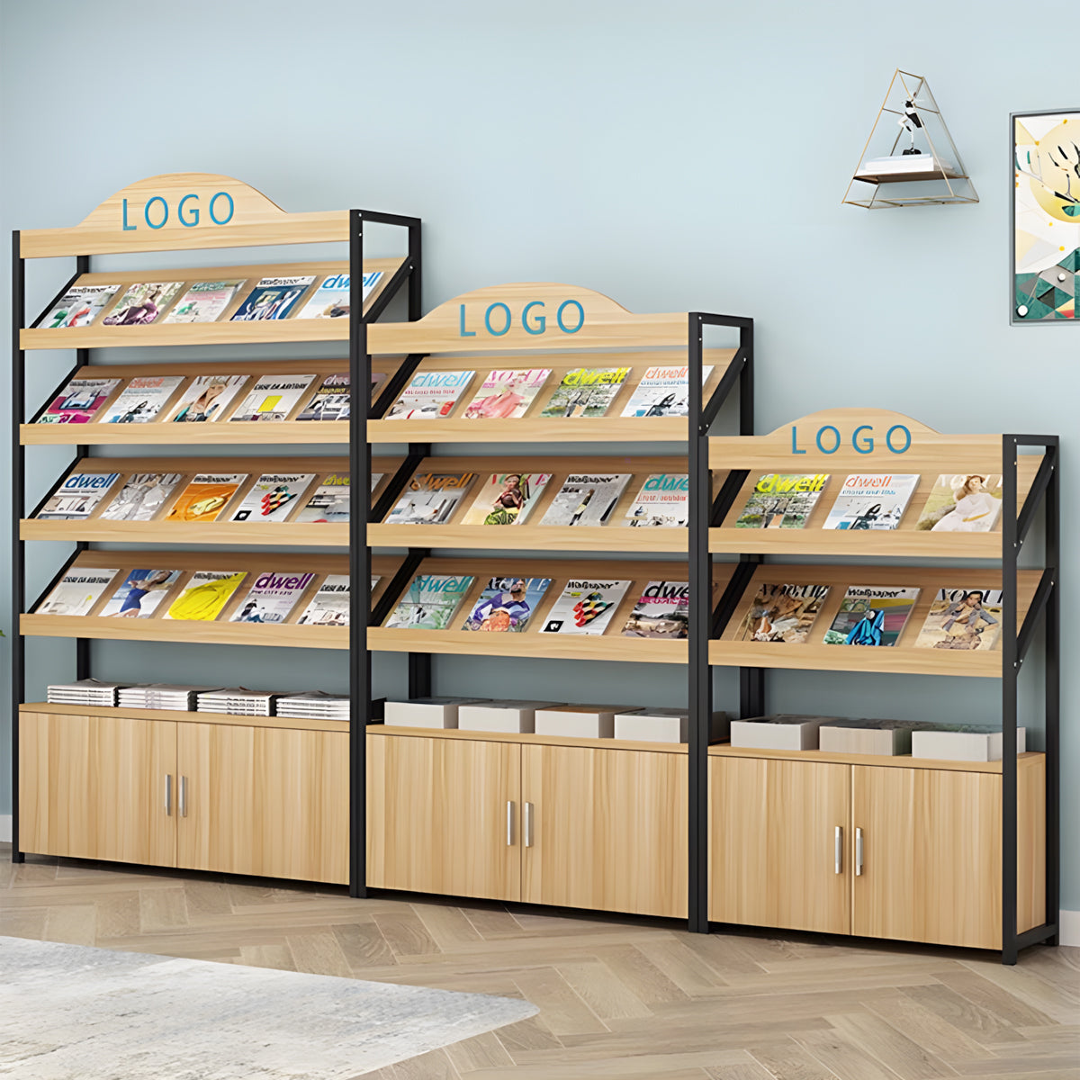 多段式　オープン式　扉付き収納　分類収納　転び止めバー　アジャスター　エコ板材　スチールフレーム　頑丈　棚　収納棚　実用　シンプル　ホワイト　ナチュラル　カスタマイズ可能　CWG-073