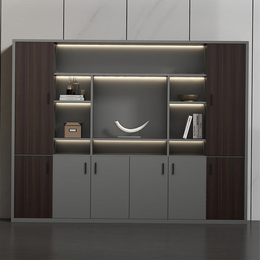 大容量 多段式 分類収納 オープン収納 扉付き 取っ手 台輪 安定性 キャビネット 収納棚 オフィス用 木目調 バイカラー 落ち着き 穏やか カスタマイズ可能 CWG-C023 chickagu