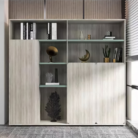 オープン収納 扉付き 多段式 分類収納 メラミン化粧板 頑丈 厚み 収納棚 キャビネット 収納キャビネット 木目調 シック 落ち着き CWG-C025