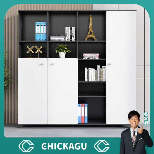キャビネット　オフィスキャビネット　ディスプレイラック　本棚　収納ラック　収納棚　役員室用　書斎用　脚付き　オープン収納　扉付き　シンプル　ホワイト　カスタマイズ可能　chickagu