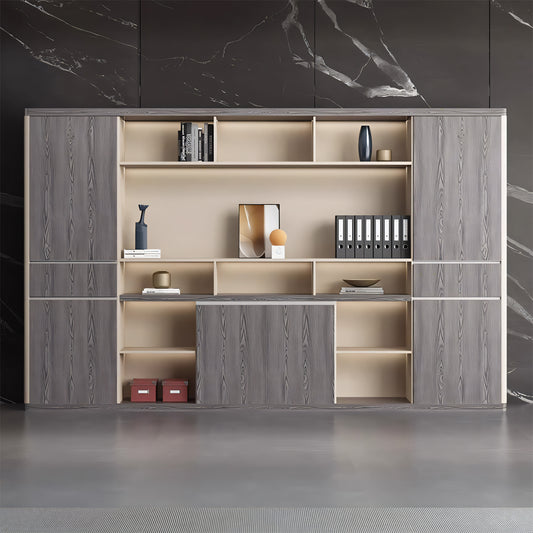 エコ板材 台輪 安定 多段式 大容量 扉付き オープン収納 キャビネット 収納キャビネット 書類棚 機能的 木目調 カスタマイズ可能 CWG-C061