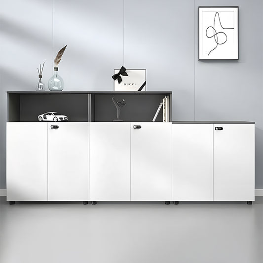 多段式 扉付き アジャスター ダイヤル錠 可動棚板 エコ板材 収納棚 キャビネット 収納キャビネット シンプル 洗練 ホワイト カスタマイズ可能 CWG-C074